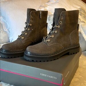 Vince Camuto Gray Combat Moto Boots with Rugged Sole